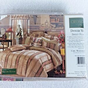 Croscill Dover Manor Twin Sheet‎ Set 220 Luxury Percale Green Gold Burgundy USA